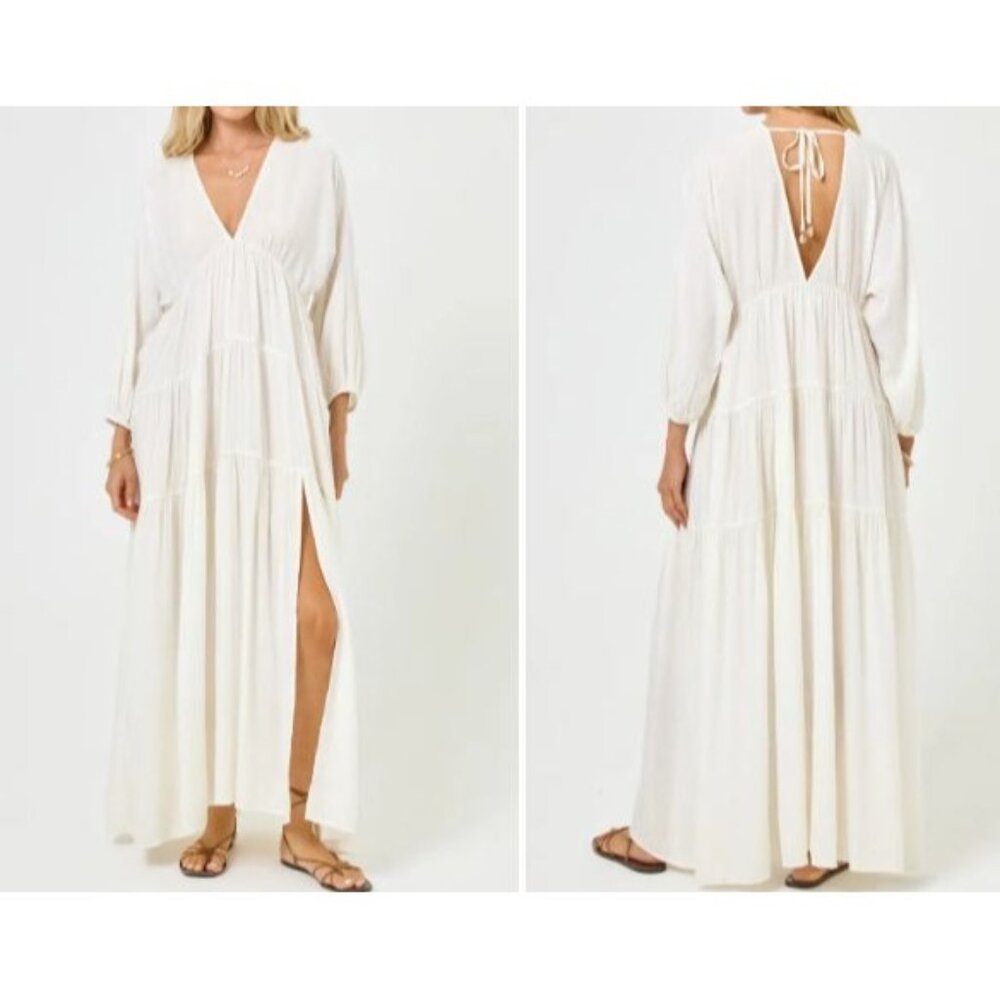 L'Space Women's Cover Up Swim White Lightweight Tiered Dress Cruise Medium New